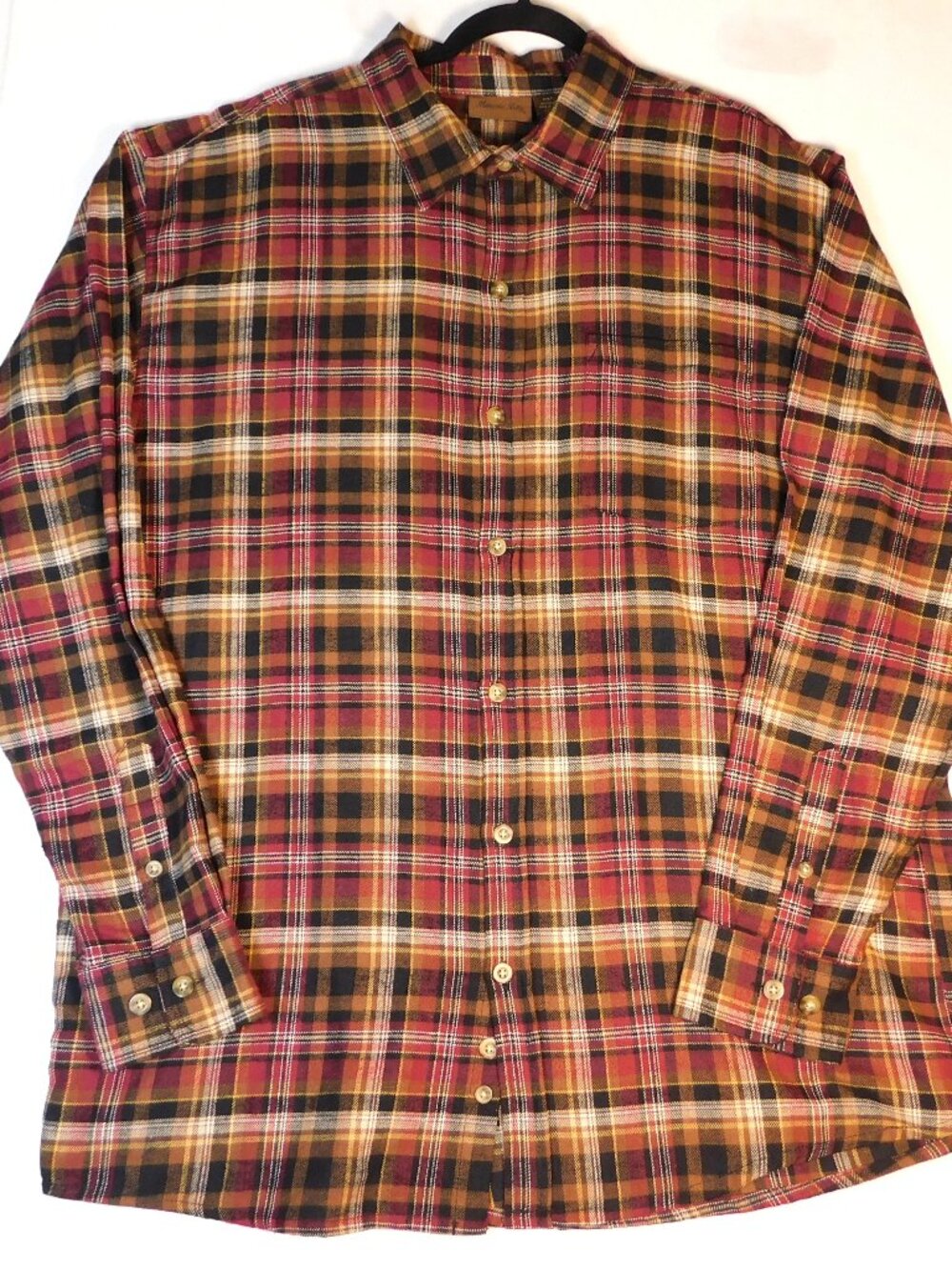 Marino Bay Mens 2XL Red/Black/Brown Plaid Flannel Shirt Long Sleeves Button Down